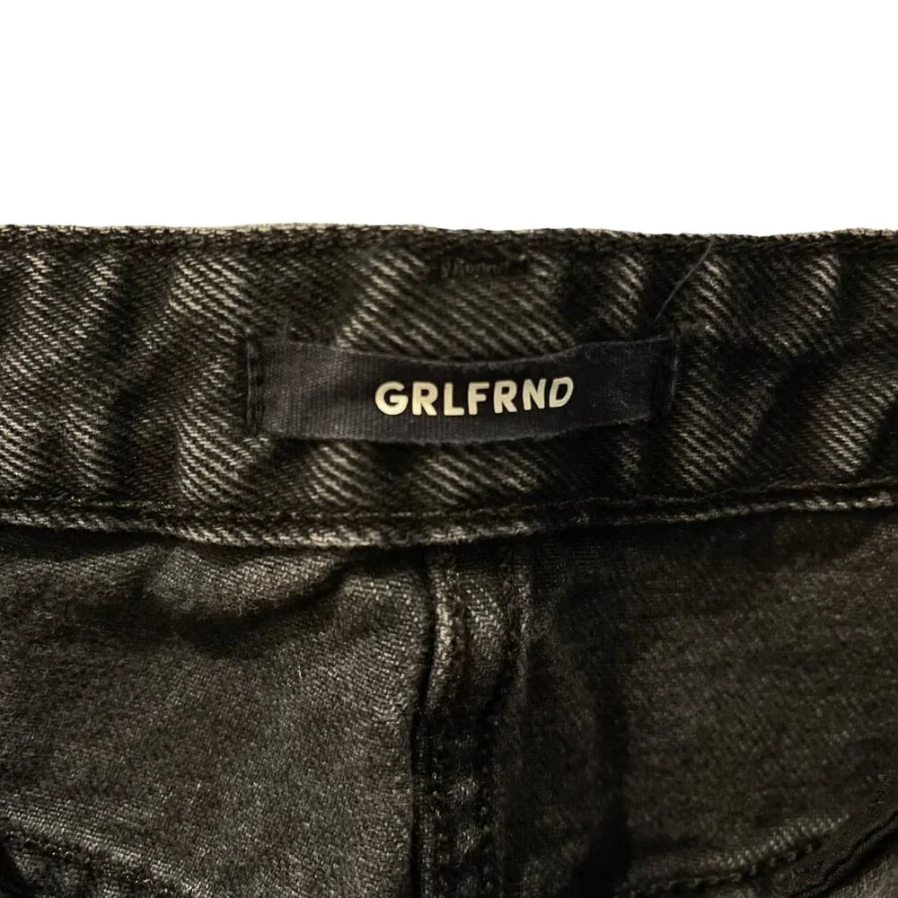 GRLFRND EVA STUDDED AND GUSSET A-FRAME BLACK DENIM MINI SKIRT, RAW EDGE, SIZE 29 - Picture 6 of 13